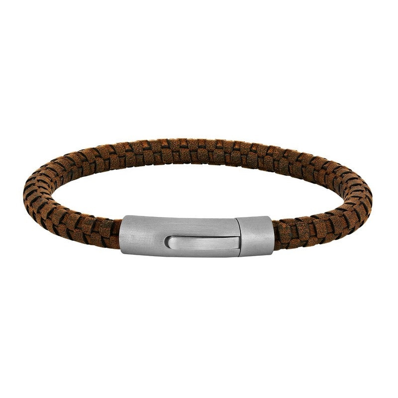Son of Noa herrearmbånd fra Nordahl Andersen i brun flettet kalvelæder med stållås 19–23 cm.
